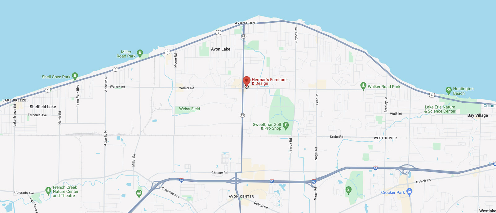 Herman's Avon Lake Furniture Store | Herman's Furniture and Design Avon Ohio Map