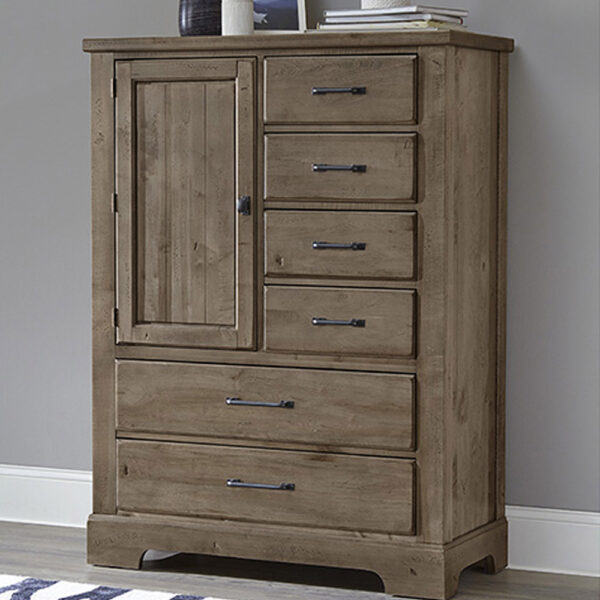 Vaughan Bassett Furniture Cool Rustic Standing Chest 6 Drawers 1 Door Stone Grey | Herman's Furniture and Design