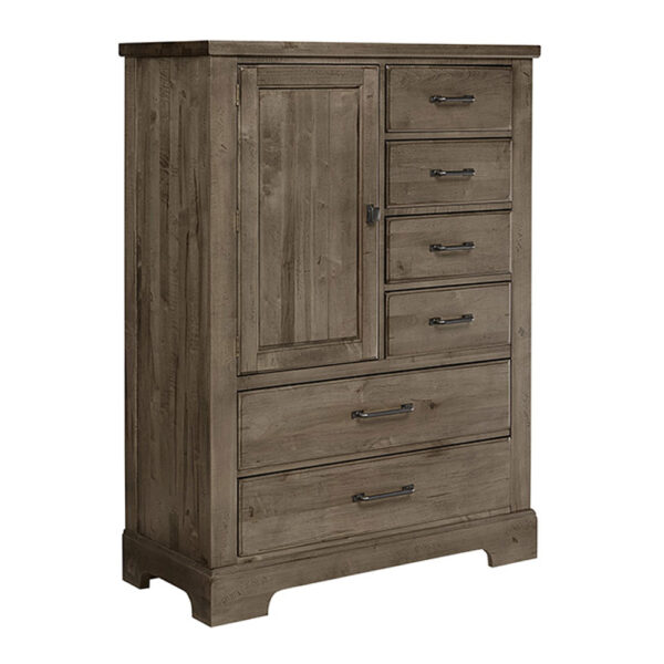 Vaughan Bassett Furniture Cool Rustic Standing Chest 6 Drawers 1 Door Stone Grey | Herman's Furniture and Design