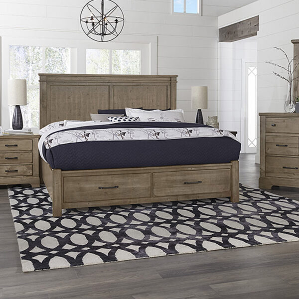 Vaughan Bassett Furniture Cool Rustic Mansion Bed with Footboard Storage Stone Grey | Herman's Furniture and Design
