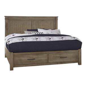 Vaughan Bassett Furniture Cool Rustic Mansion Bed with Footboard Storage Stone Grey | Herman's Furniture and Design