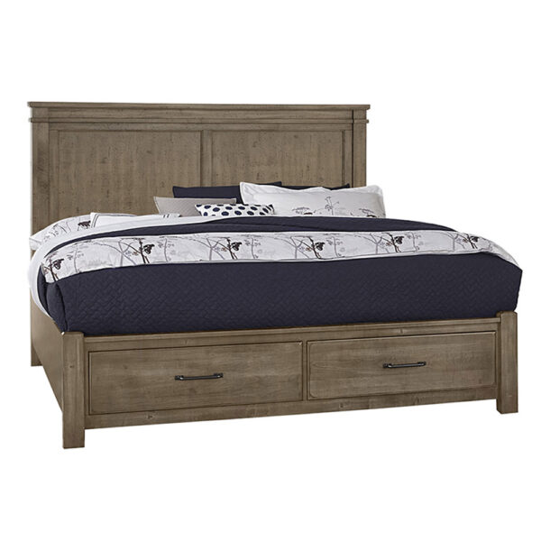 Vaughan Bassett Furniture Cool Rustic Mansion Bed with Footboard Storage Stone Grey | Herman's Furniture and Design