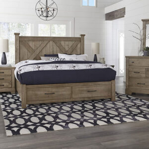 Vaughan Bassett Furniture Cool Rustic X Bed with Footboard Storage Stone Grey | Herman's Furniture and Design Ohio