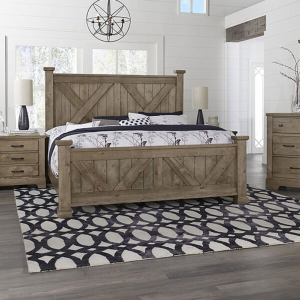 Vaughan Bassett Furniture Cool Rustic X Bed with X Footboard Stone Grey | Herman's Furniture and Design Ohio