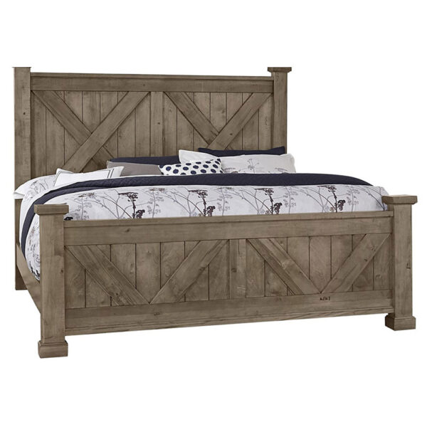 Vaughan Bassett Furniture Cool Rustic X Bed with X Footboard Stone Grey | Herman's Furniture and Design Ohio